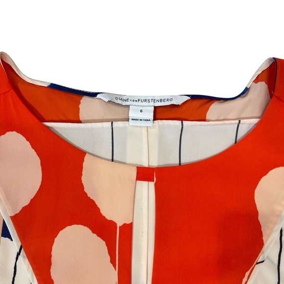 Diane Von Furstenberg Red Blue Colorful Silk Blouse Spring Summer Top Women’s 6 - Picture 3 of 8